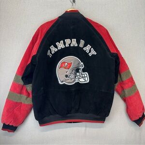 Vintage NFL Tampa Bay Buccaneers Leather Suede Varsity Jacket Black Red Men’s M